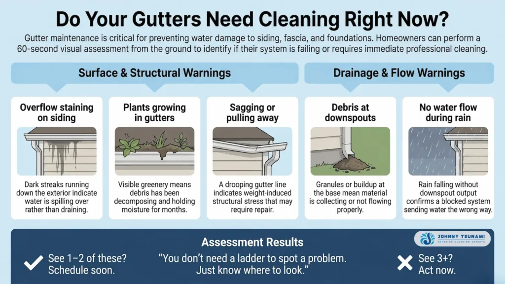 Gutter overflow staining on siding Pacific Northwest home
