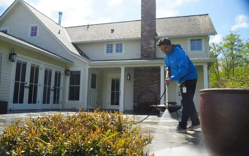 Professional commercial property exterior cleaning service at an office building in Kitsap County