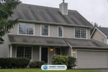 Black streaks on roof Pacific Northwest home, north-facing slope showing algae growth