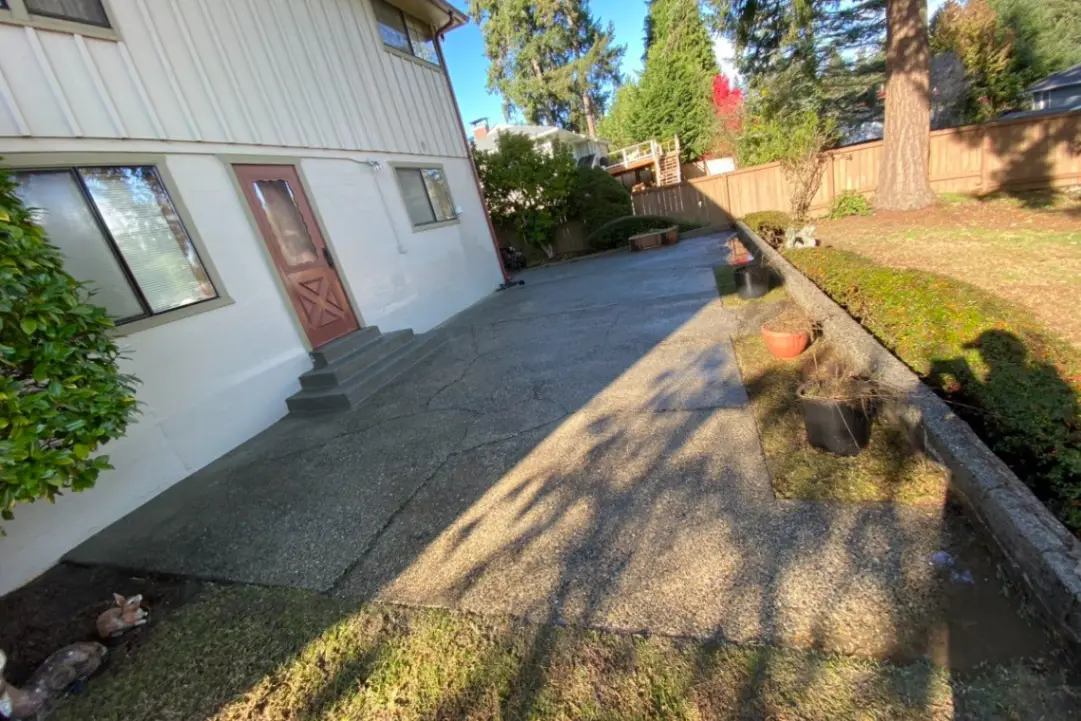 After moss removal showing moss-covered exterior surfaces on a residential home