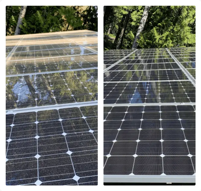 Before and after solar panel cleaning comparison